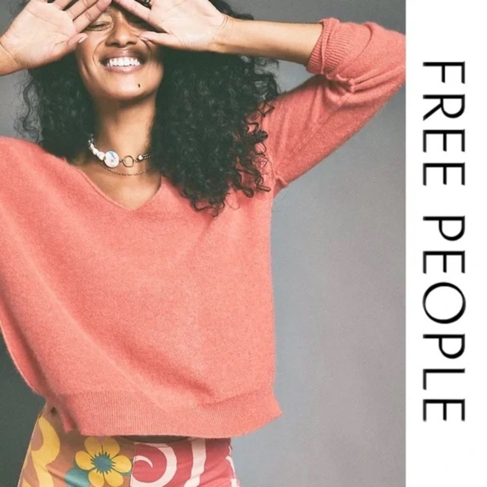 NWOT Free People Harmony Cashmere V Neck Sweater in Orange Size Small